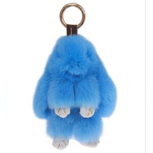 Blue authentic rabbit fur Keychain (8in)